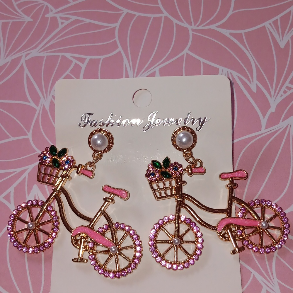 "Shabby Chic" Rhinestone Sparkle Girly Bike 🚲Earrings New!